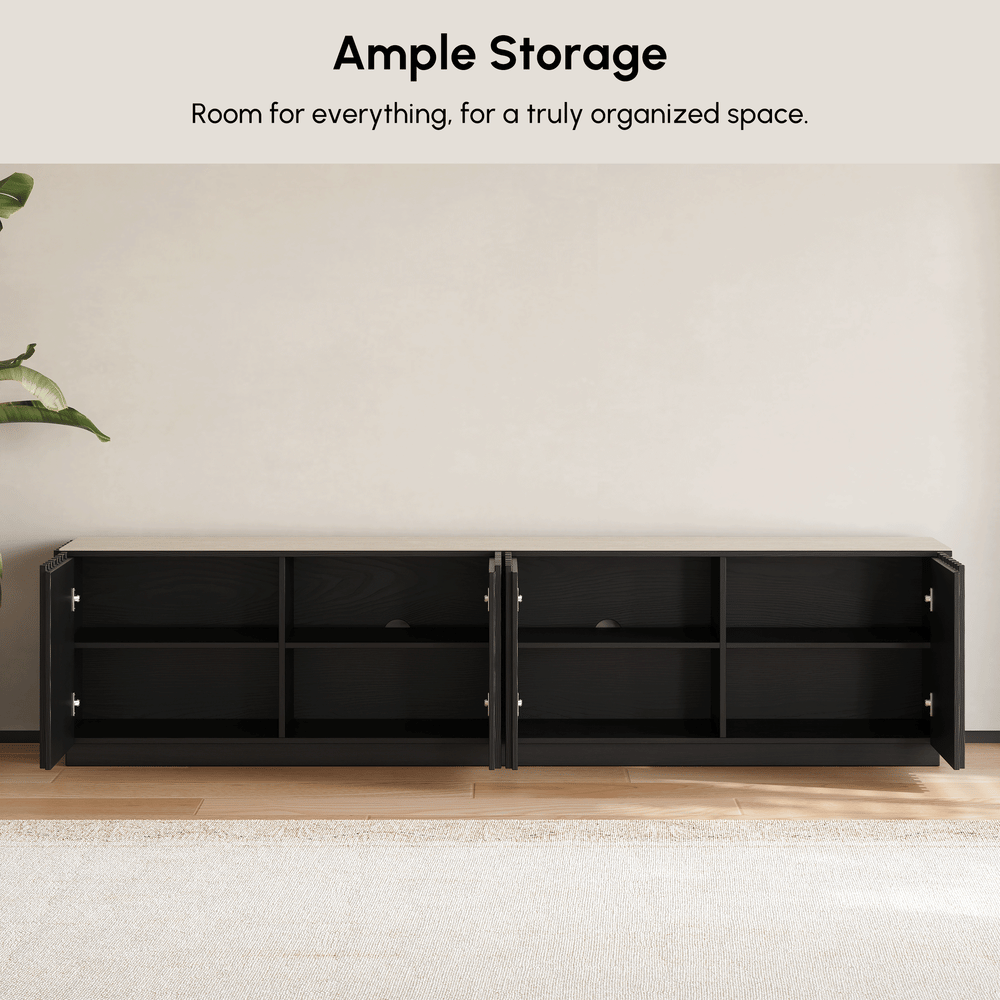 Aura 83" Ash Wood Fluted Black TV Stand with Sintered Stone Top window image