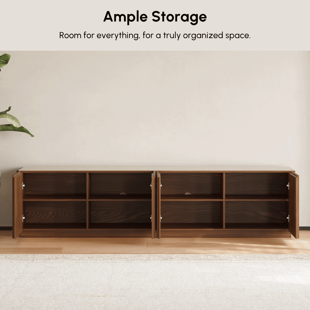 Aura 83" Ash Wood Fluted Walnut TV Stand with Sintered Stone Top window image