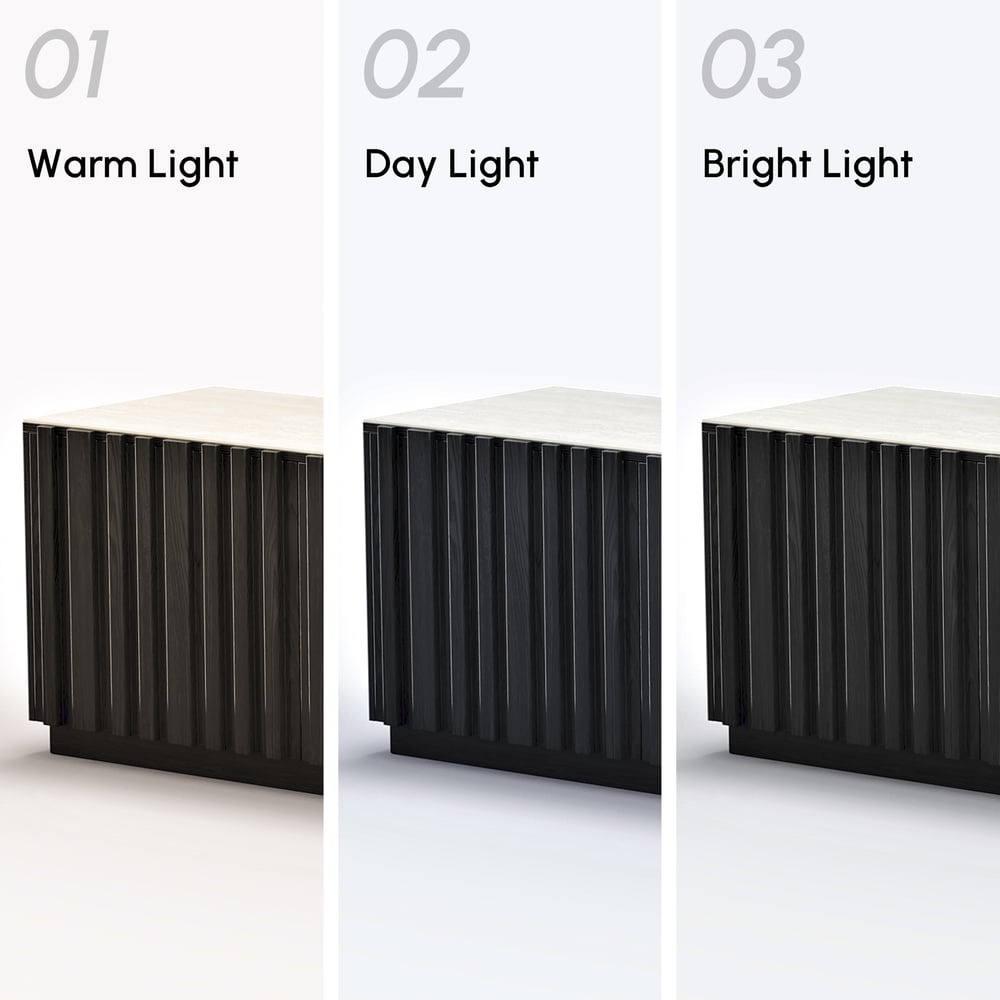 Aura 83" Ash Wood Fluted Black TV Stand with Sintered Stone Top window image