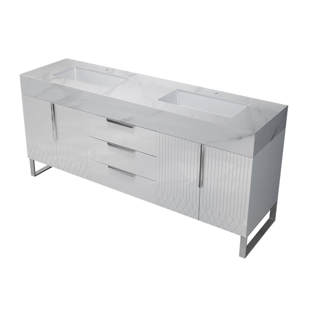 Aro 1500mm White Double Basin Freestanding Bathroom Vanity Drawers Faux Marble Top window image