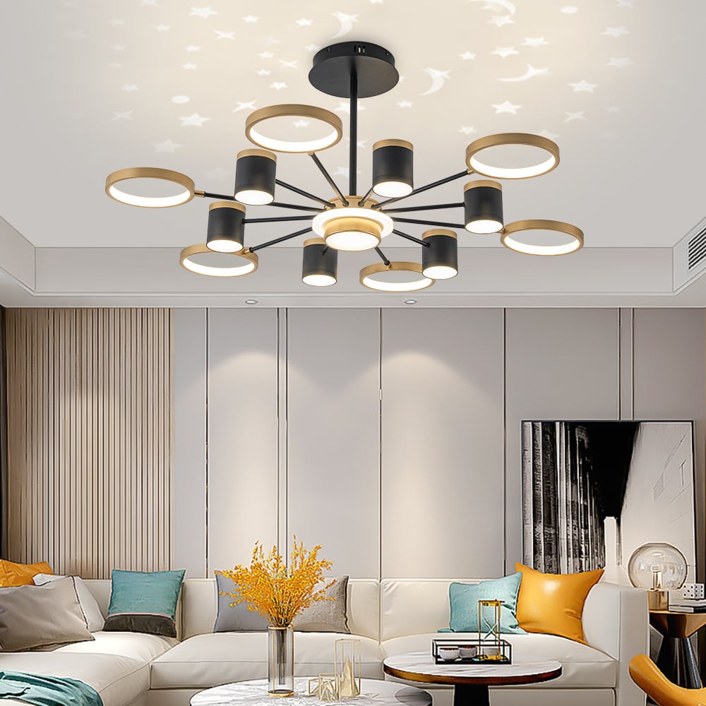 Customer Reviews for Nordic 12-Light Black & Gold Chandelier LED Ring Starry Reflection Light Dimmable