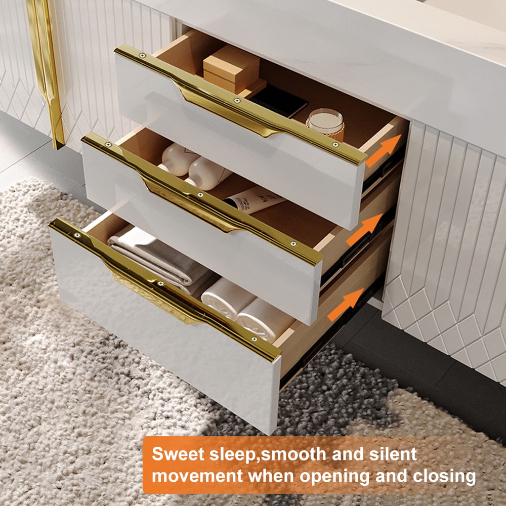 Vanité murale blanche moderne de 1500 mm avec tiroirs, lavabo, dessus en faux marbre image de fenêtre