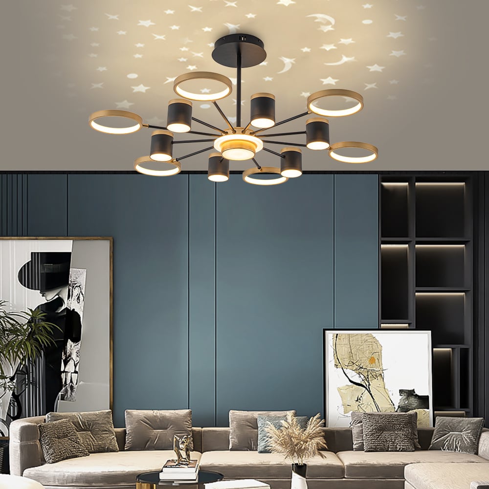 Customer Reviews for Nordic 12-Light Black & Gold Chandelier LED Ring Starry Reflection Light Dimmable