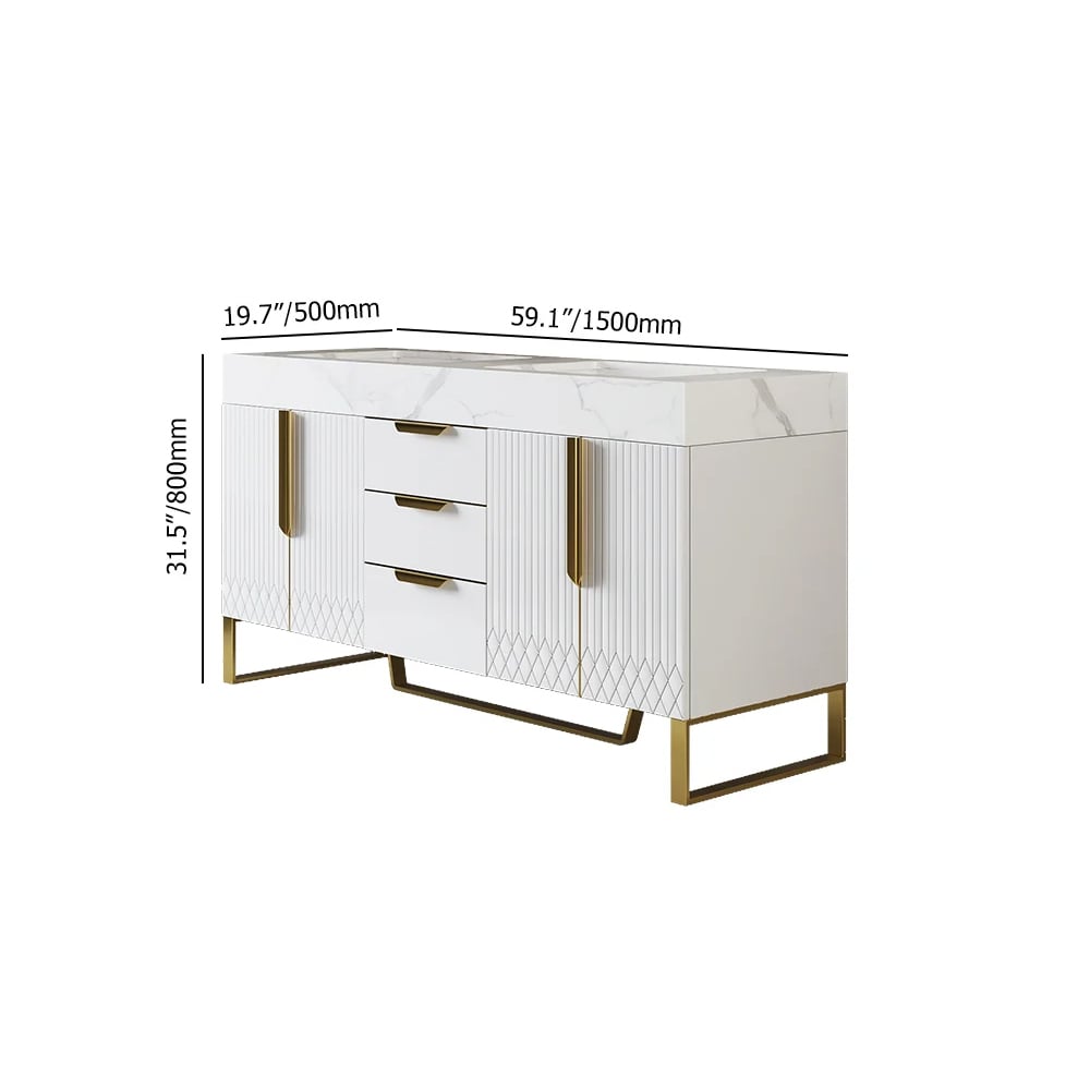 Vanité murale blanche moderne de 1500 mm avec tiroirs, lavabo, dessus en faux marbre Poids, dimensions, image