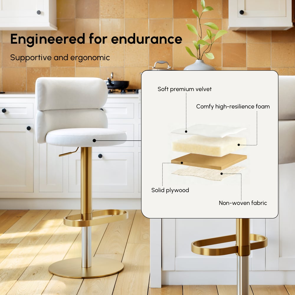 Modern Warm White Velvet Swivel Bar Stool with Adjustable Height, 4 Pieces window image