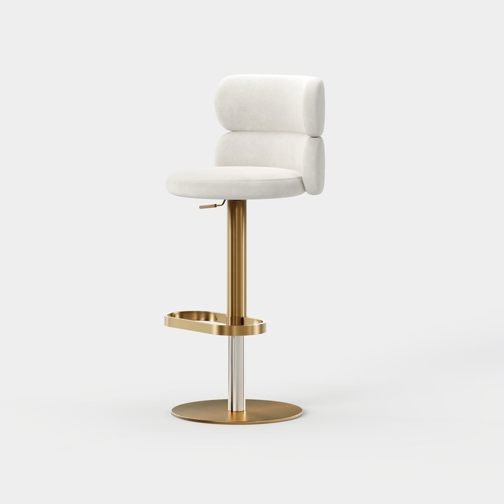 Modern Warm White Velvet Swivel Bar Stool with Adjustable Height, 4 Pieces window image