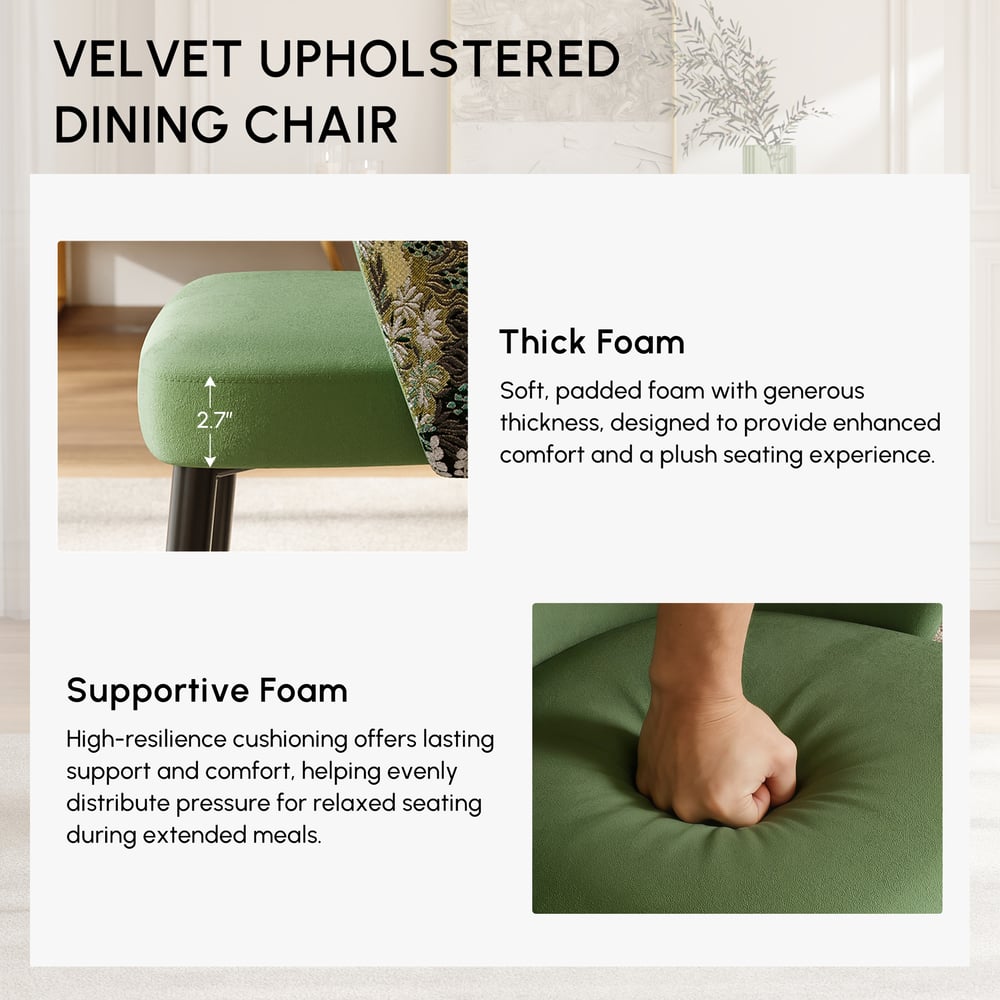 Modern Green Velvet Dining Chair with Upholstered, 1 Piece window image