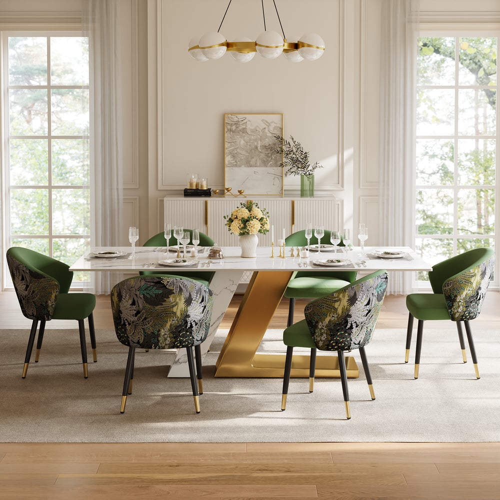 Modern Green Velvet Dining Chair with Upholstered, 1 Piece window image