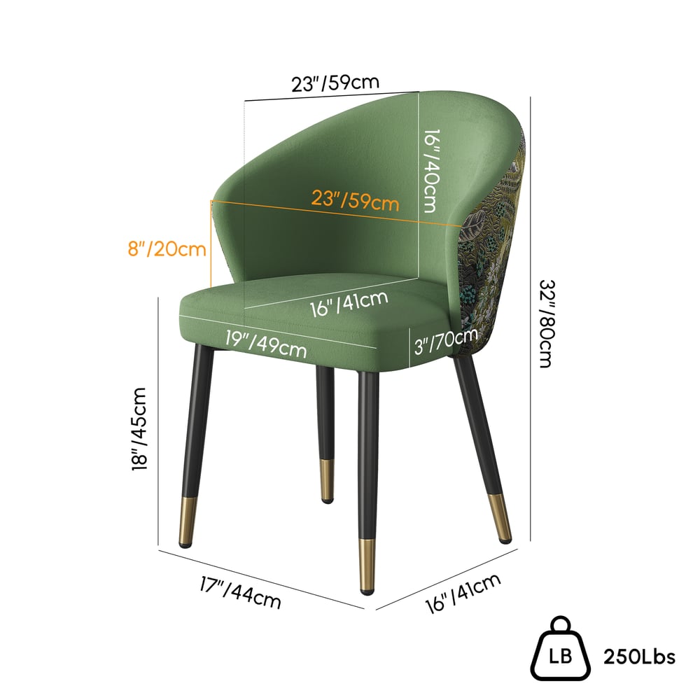 Modern Green Velvet Dining Chair with Upholstered, 1 Piece weights dimensions image