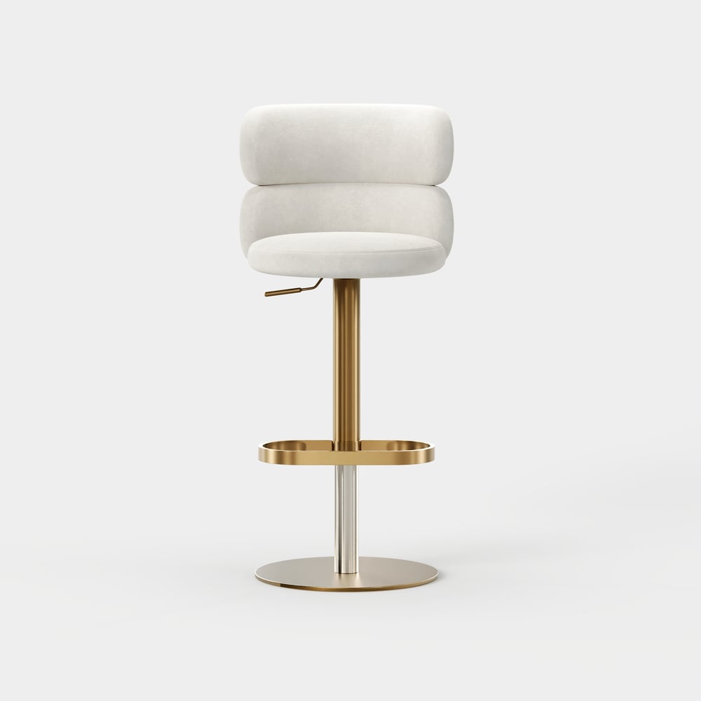 Modern Warm White Velvet Swivel Bar Stool with Adjustable Height, 4 Pieces window image