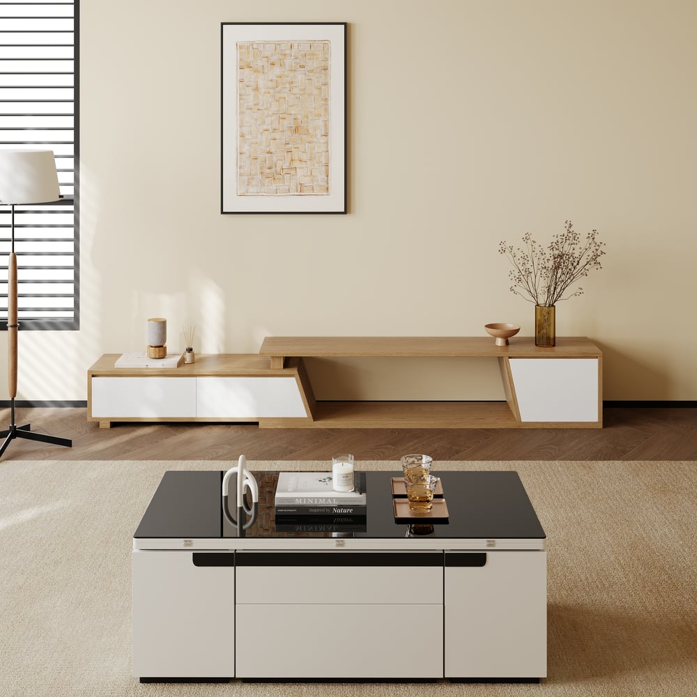 Modern 47" Tempered Glass Lift-Top Coffee Table with Drawers window image