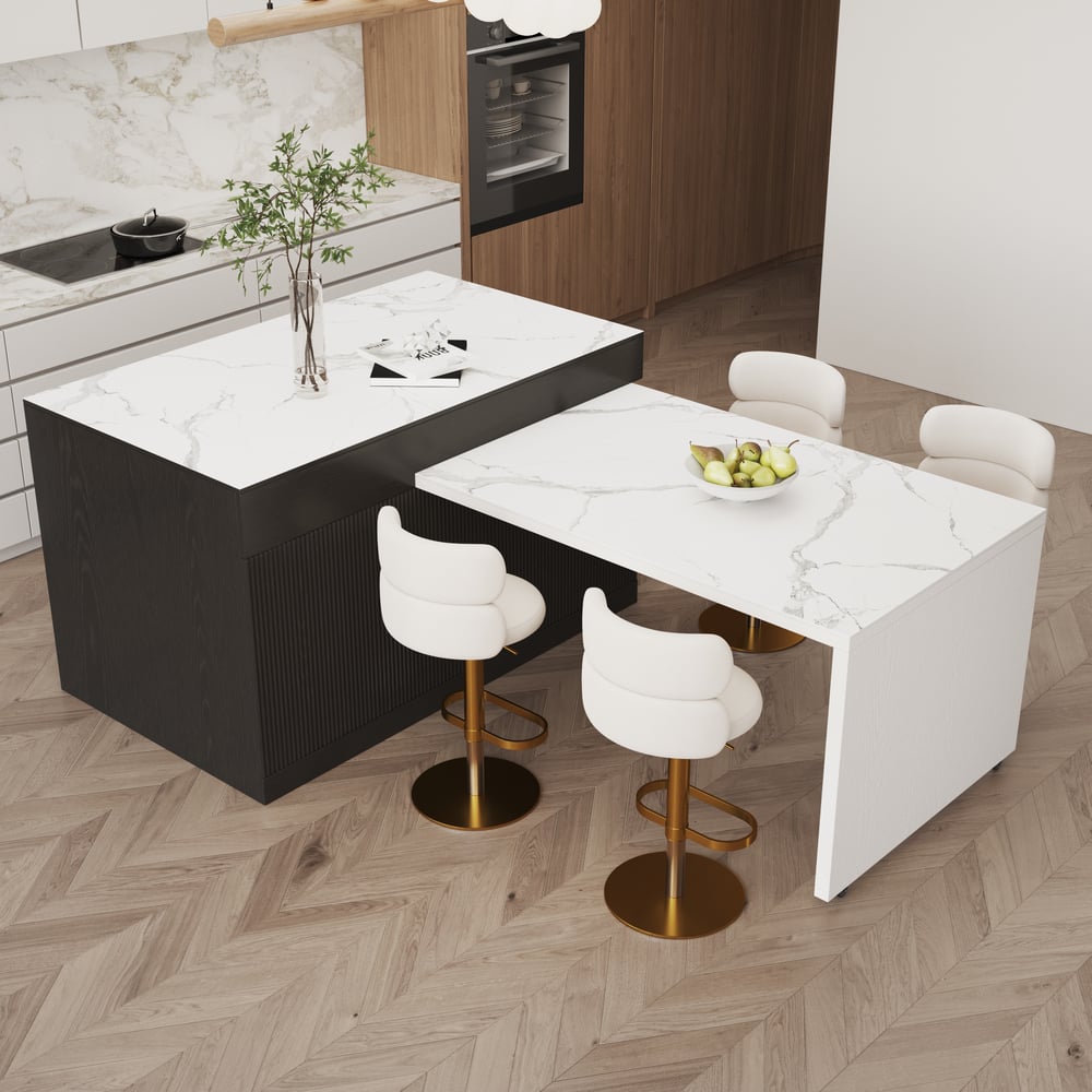 81"-112" Modern Extendable Sintered Stone Kitchen lsland Black with Doors and Drawers window image