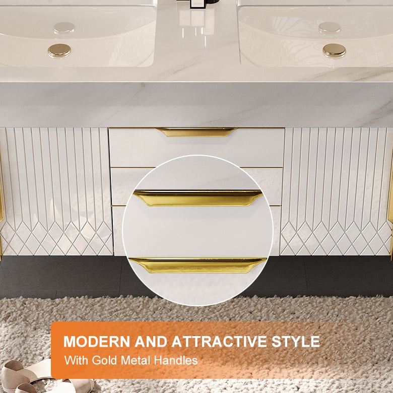 Vanité murale blanche moderne de 1500 mm avec tiroirs, lavabo, dessus en faux marbre image de fenêtre