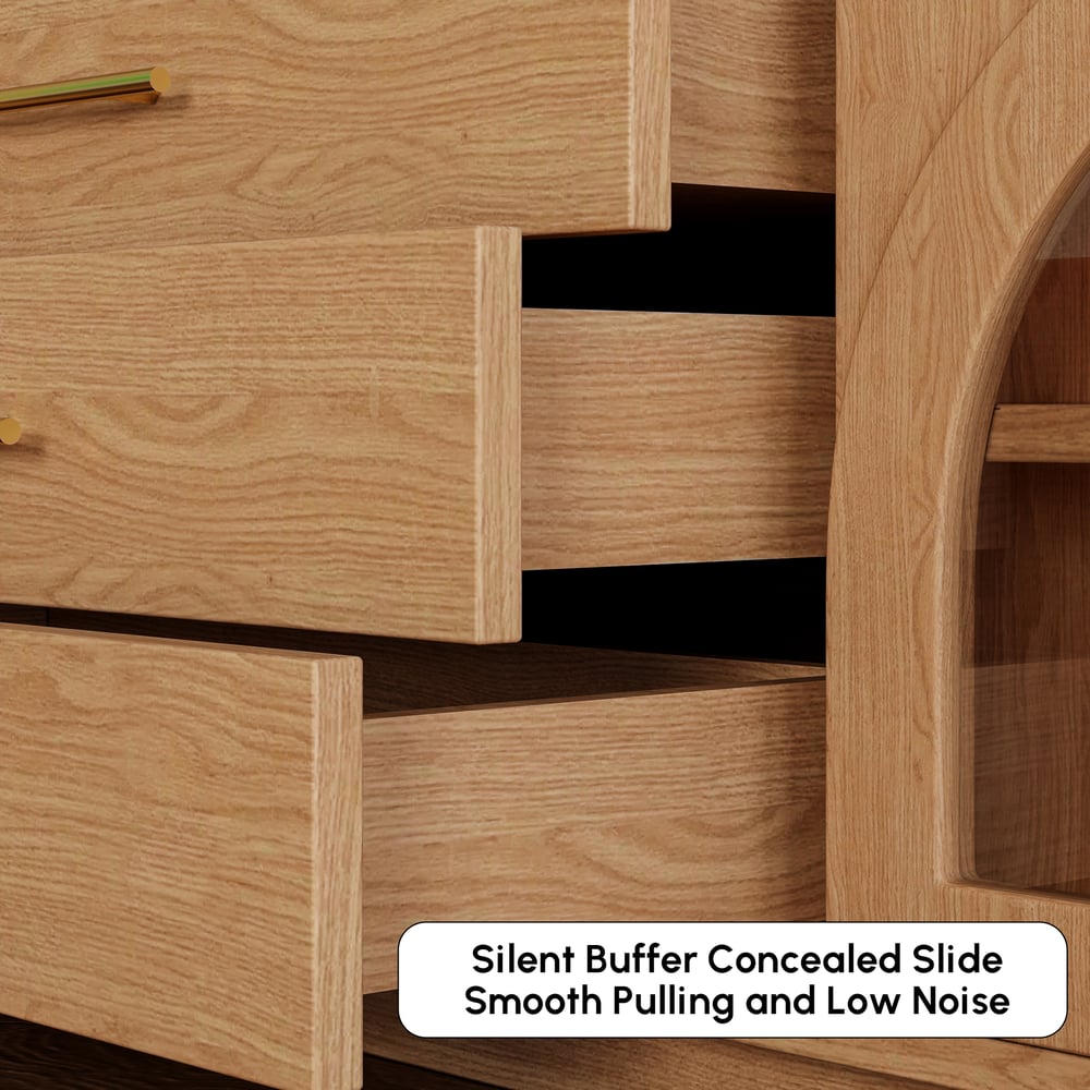 Credenza TV Arune 203 cm con 4 ante in vetro curvo, 3 cassetti e illuminazione a LED Immagine della finestra