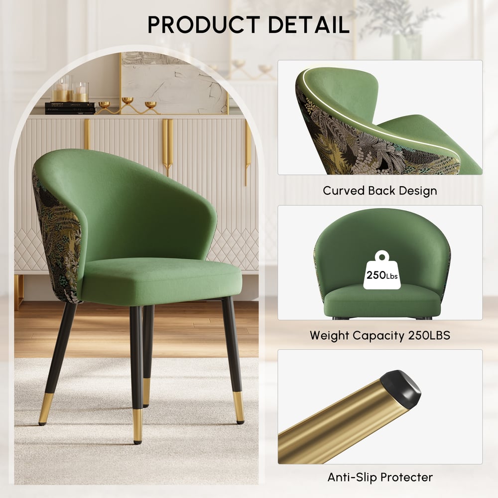 Modern Green Velvet Dining Chair with Upholstered, 1 Piece window image