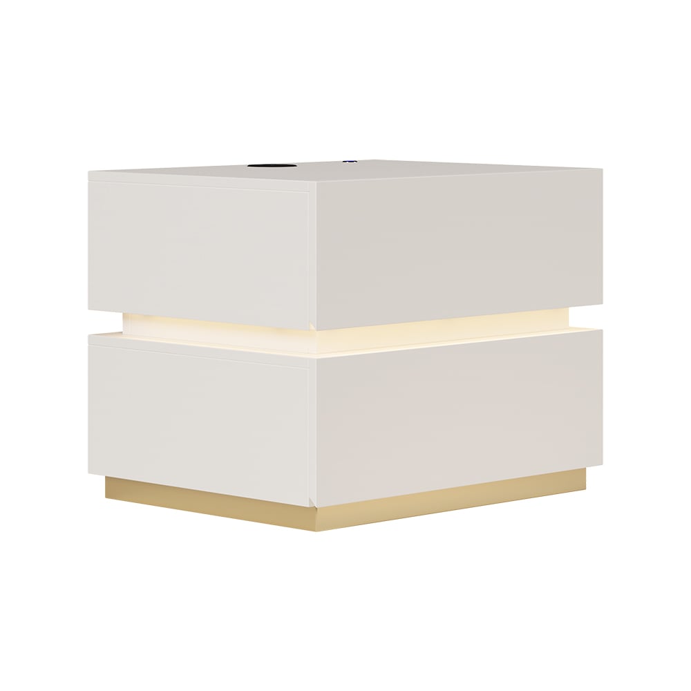 Lumio 2-Drawer LED Smart White Nightstand with Light window image