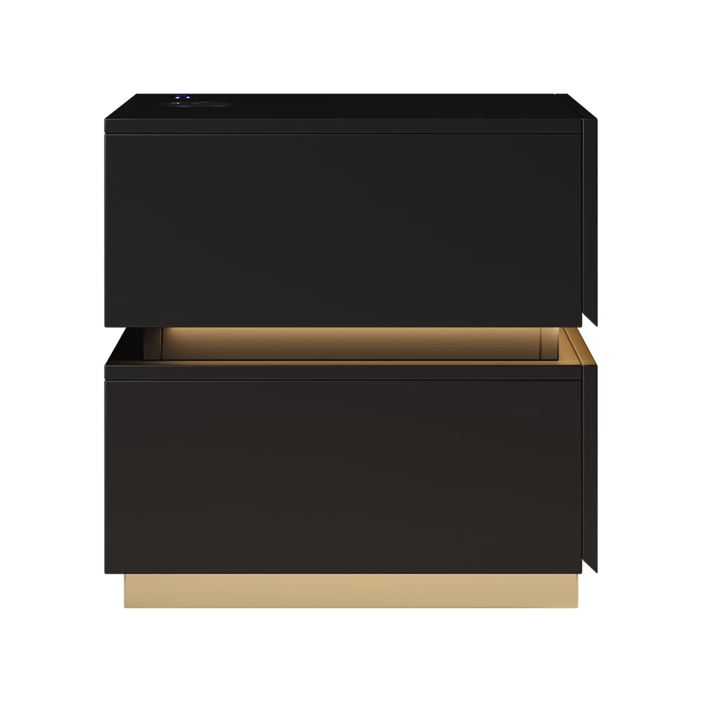 Smart black LED bedside table with wireless charging station and light window image