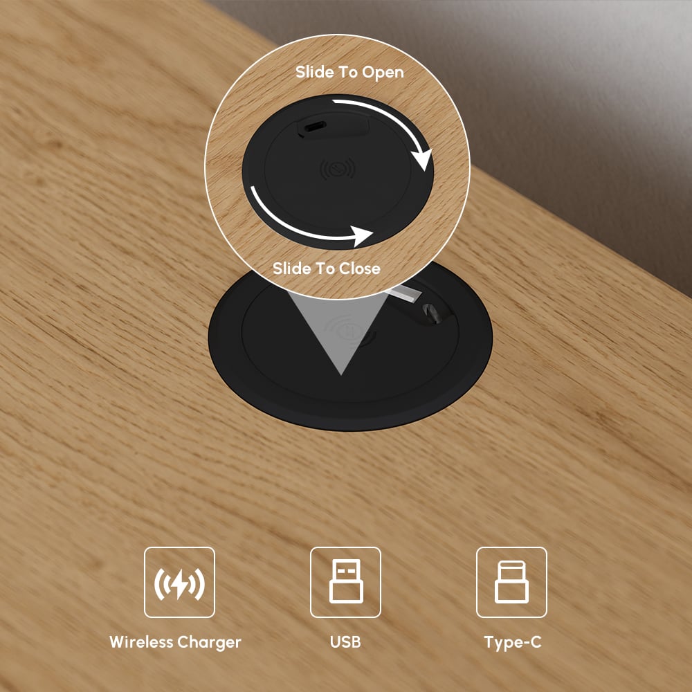 Mesita de noche Lumio con luz LED, 2 cajones y estación de carga - natural, 2 pzs. Imagen de ventana