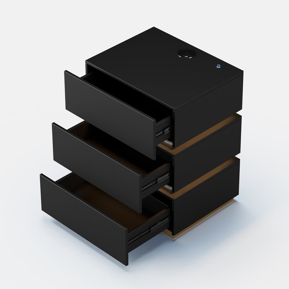Lumio LED-Nachttisch mit 3 Schubladen und Ladestation in Schwarz Schaufensterbilder