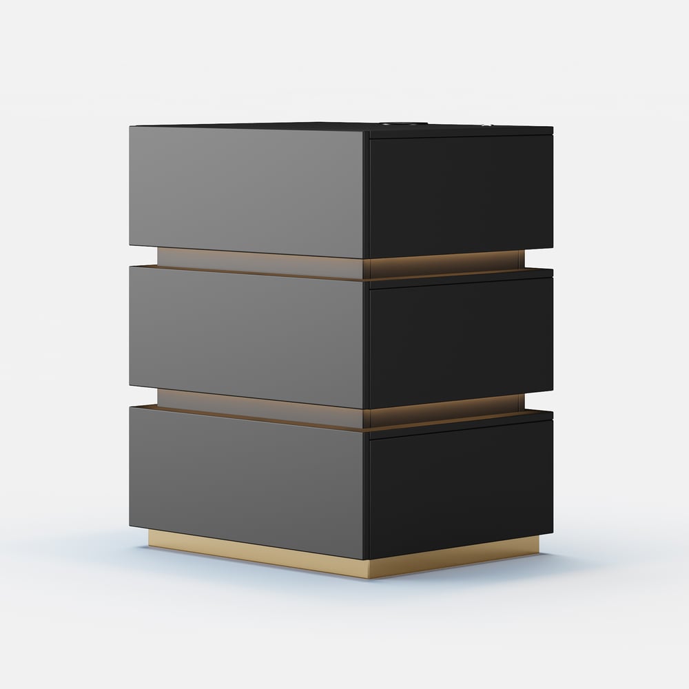 Lumio LED-Nachttisch mit 3 Schubladen und Ladestation in Schwarz Schaufensterbilder