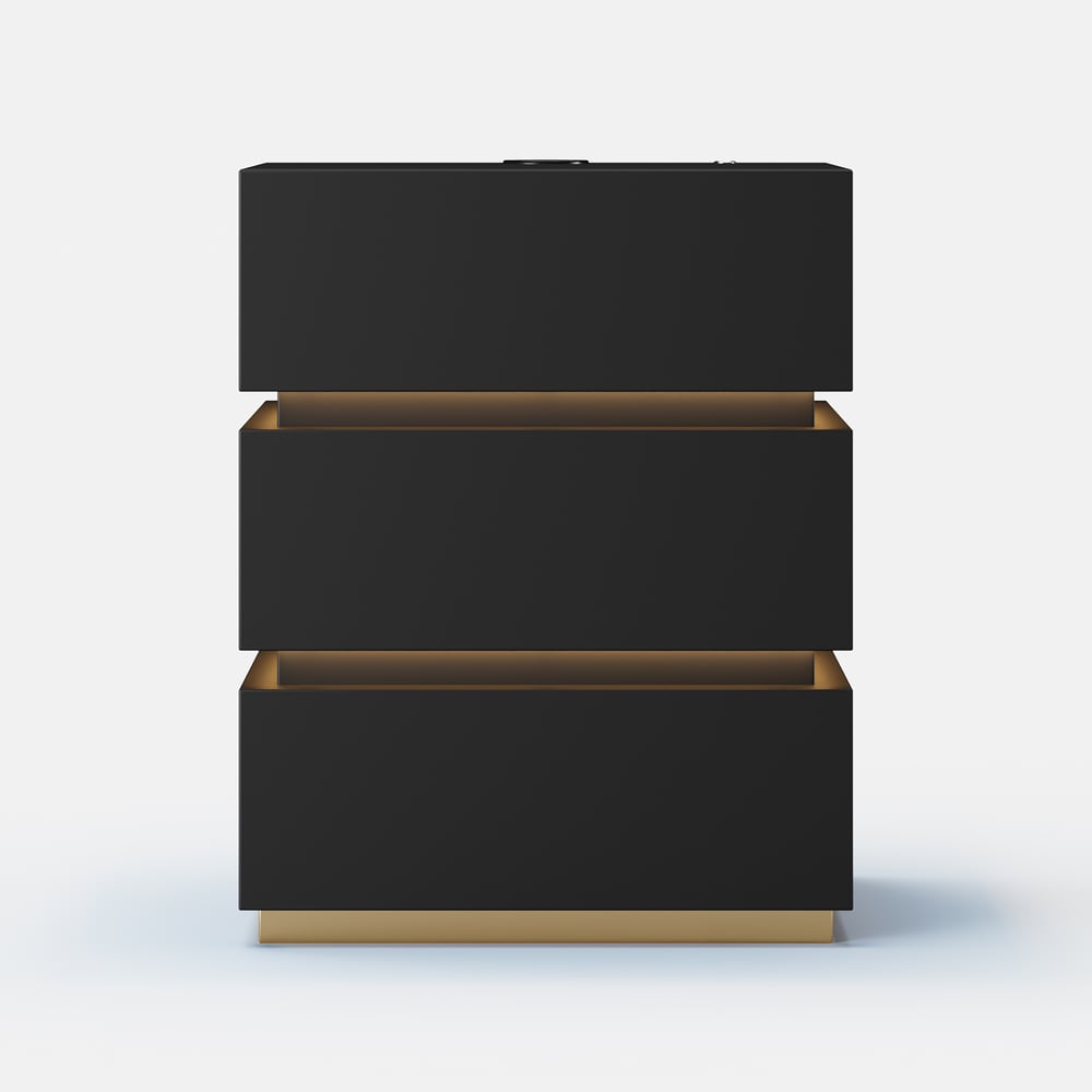 Lumio LED-Nachttisch mit 3 Schubladen und Ladestation in Schwarz Schaufensterbilder