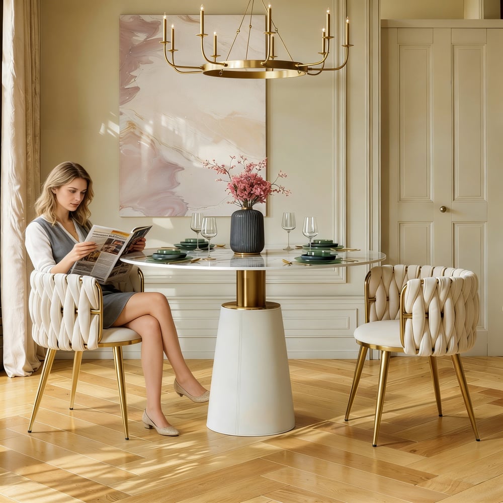 Sweave Off-White Velvet Dining Chair with Upholstered, 1 Piece window image