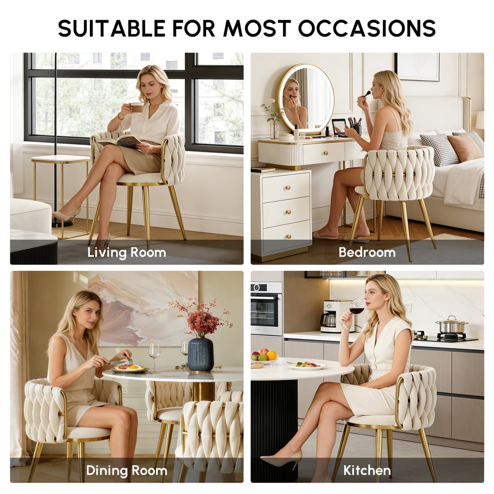 Sweave Off-White Velvet Dining Chair with Upholstered, 1 Piece window image