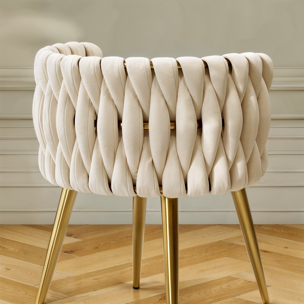 Sweave Off-White Velvet Dining Chair with Upholstered, 1 Piece window image