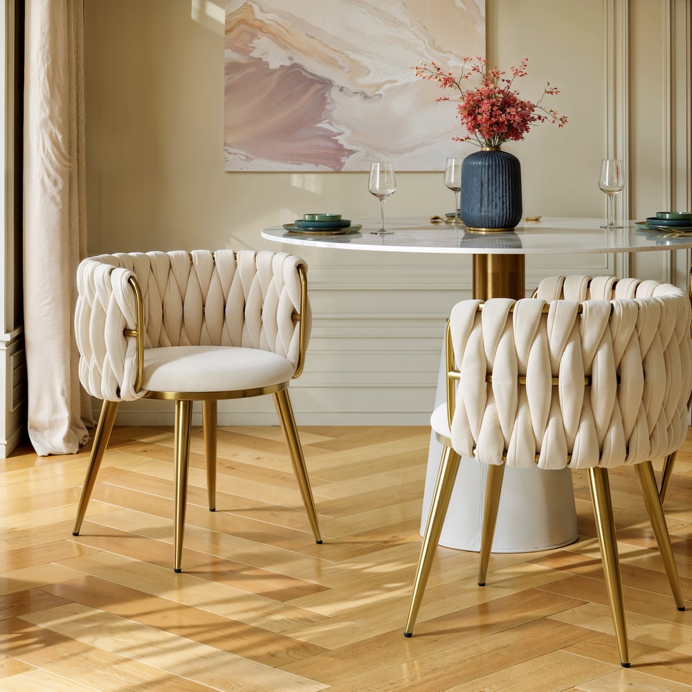 Sweave Off-White Velvet Dining Chair with Upholstered, 1 Piece window image