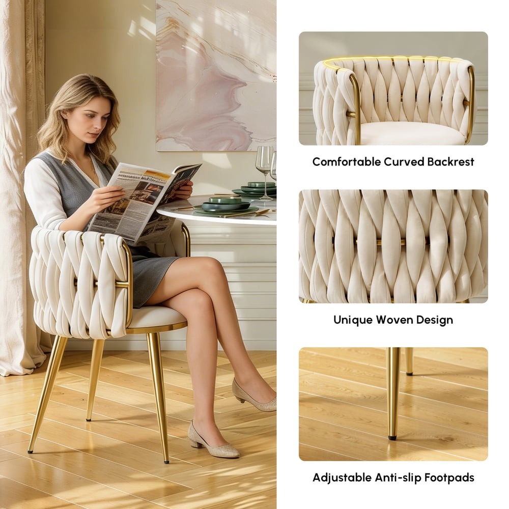 Sweave Off-White Velvet Dining Chair with Upholstered, 1 Piece window image