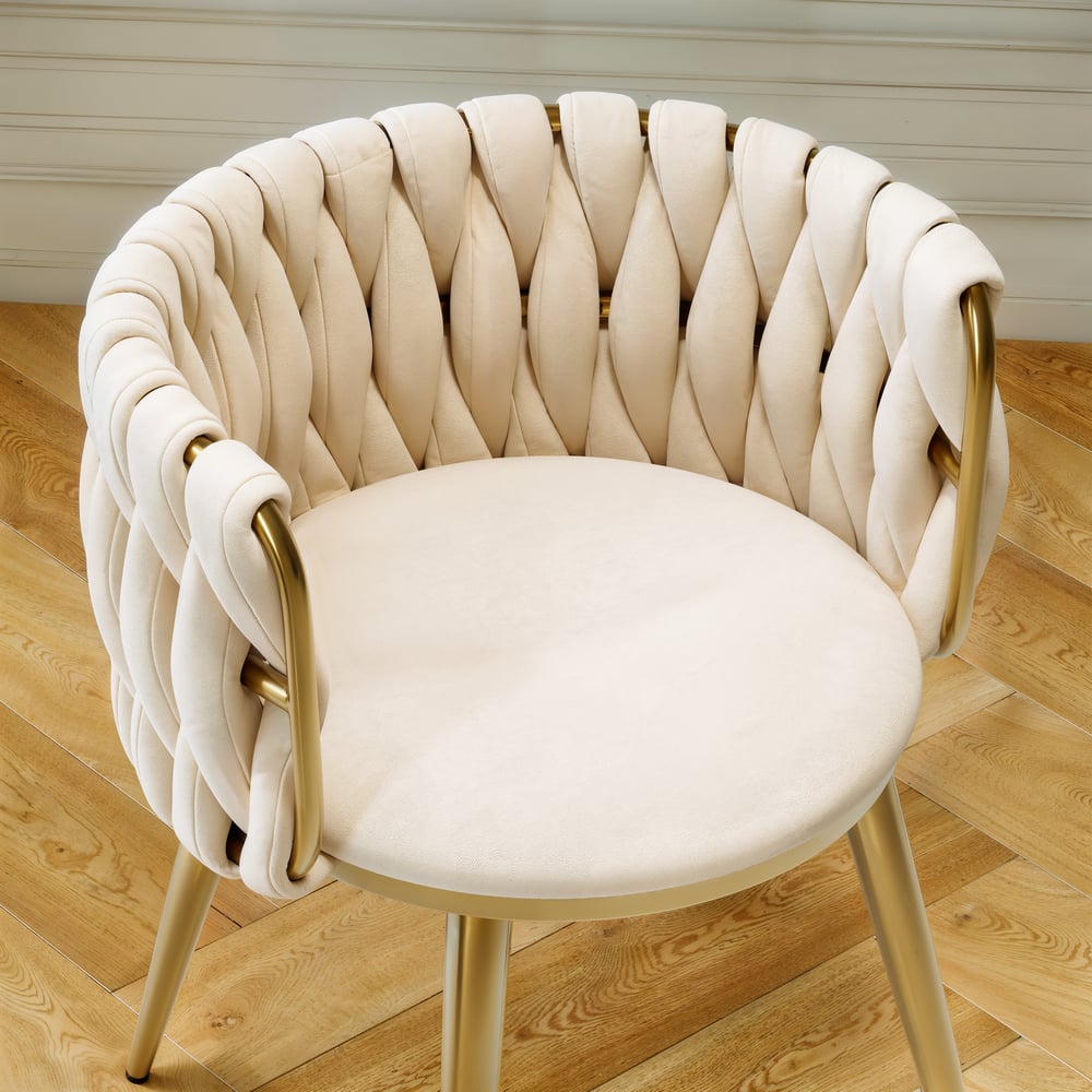 Sweave Off-White Velvet Dining Chair with Upholstered, 1 Piece window image