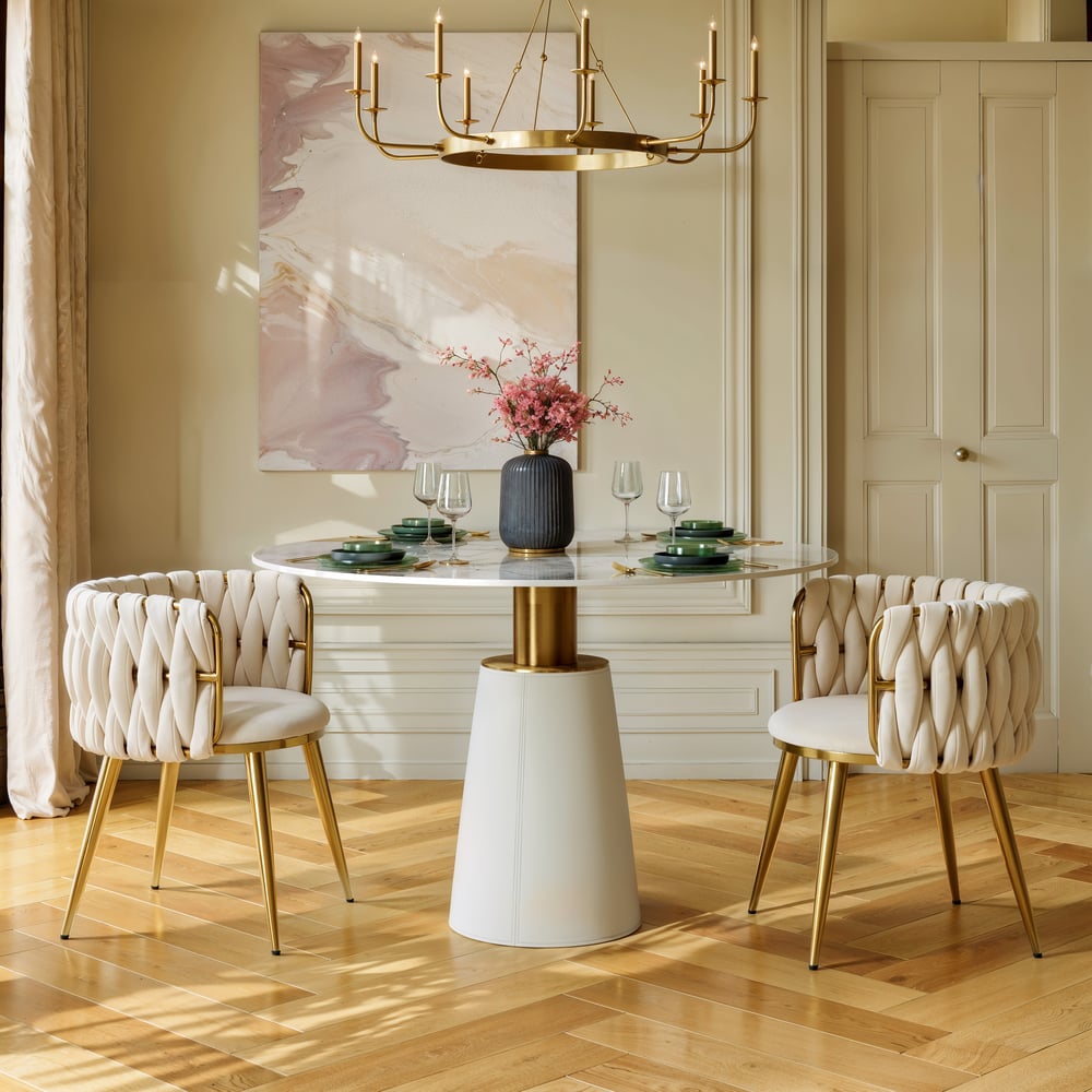 Sweave Off-White Velvet Dining Chair with Upholstered, 1 Piece window image