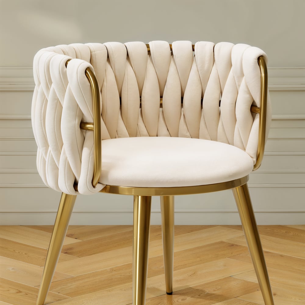 Sweave Off-White Velvet Dining Chair with Upholstered, 1 Piece window image