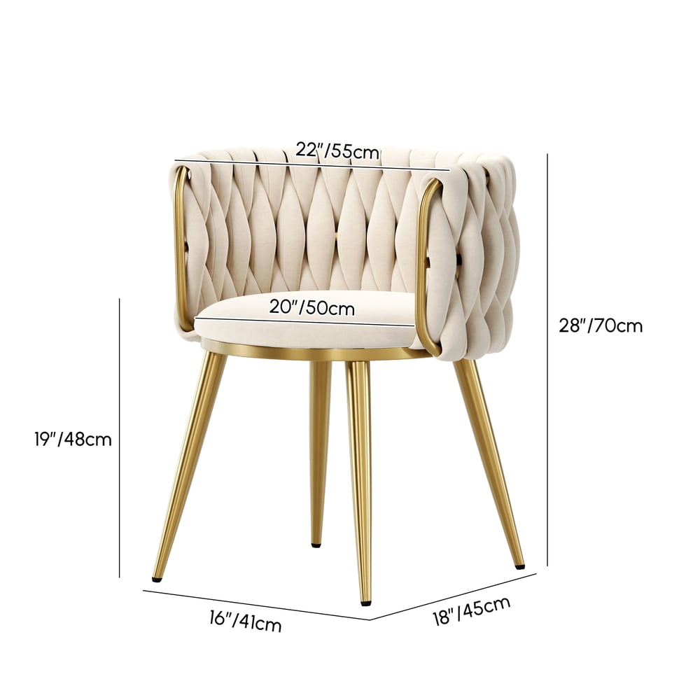 Sweave Off-White Velvet Dining Chair with Upholstered, 1 Piece weights dimensions image