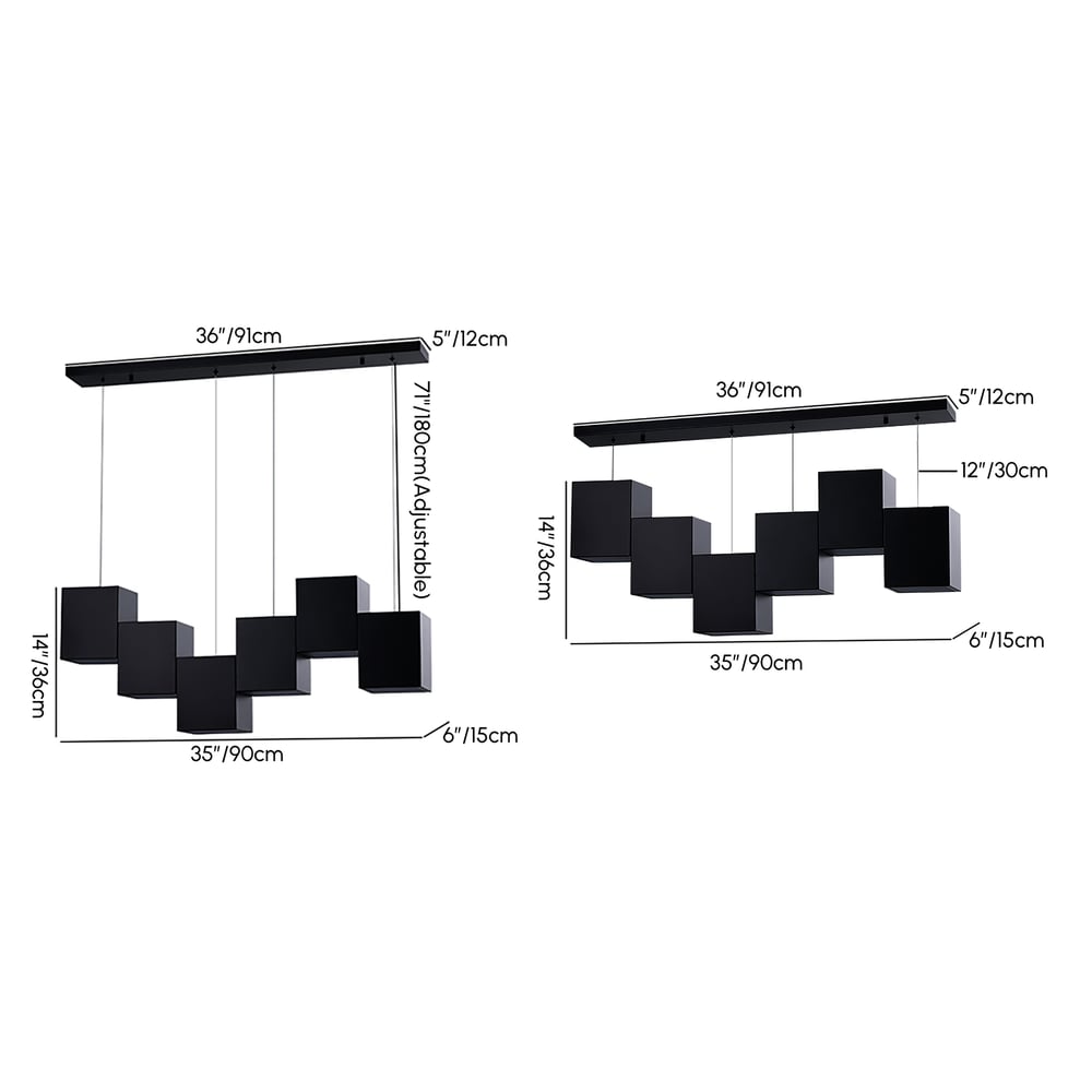 Luz de isla de cocina negra lineal moderna Lámpara colgante cuadrada de 6 luces pesos dimensiones imagen