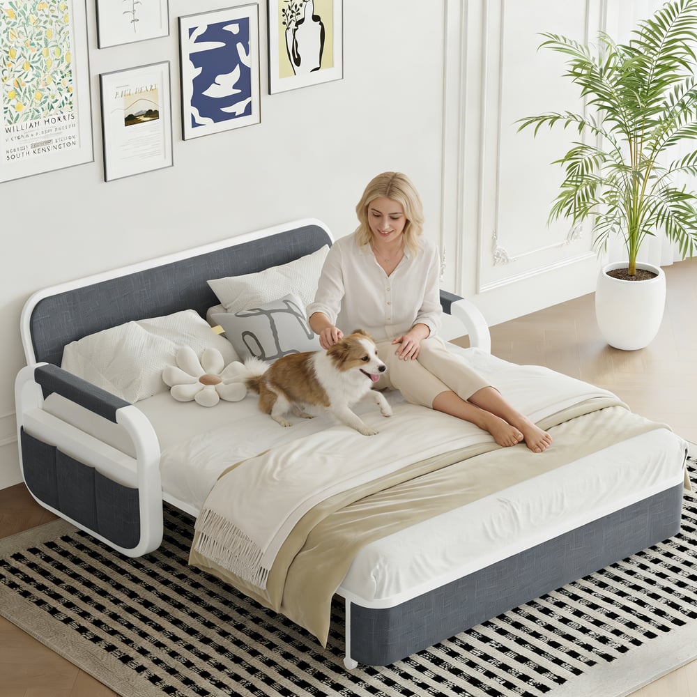 2-zits katoen-linnen slaapbank met opbergruimte Vensterafbeelding