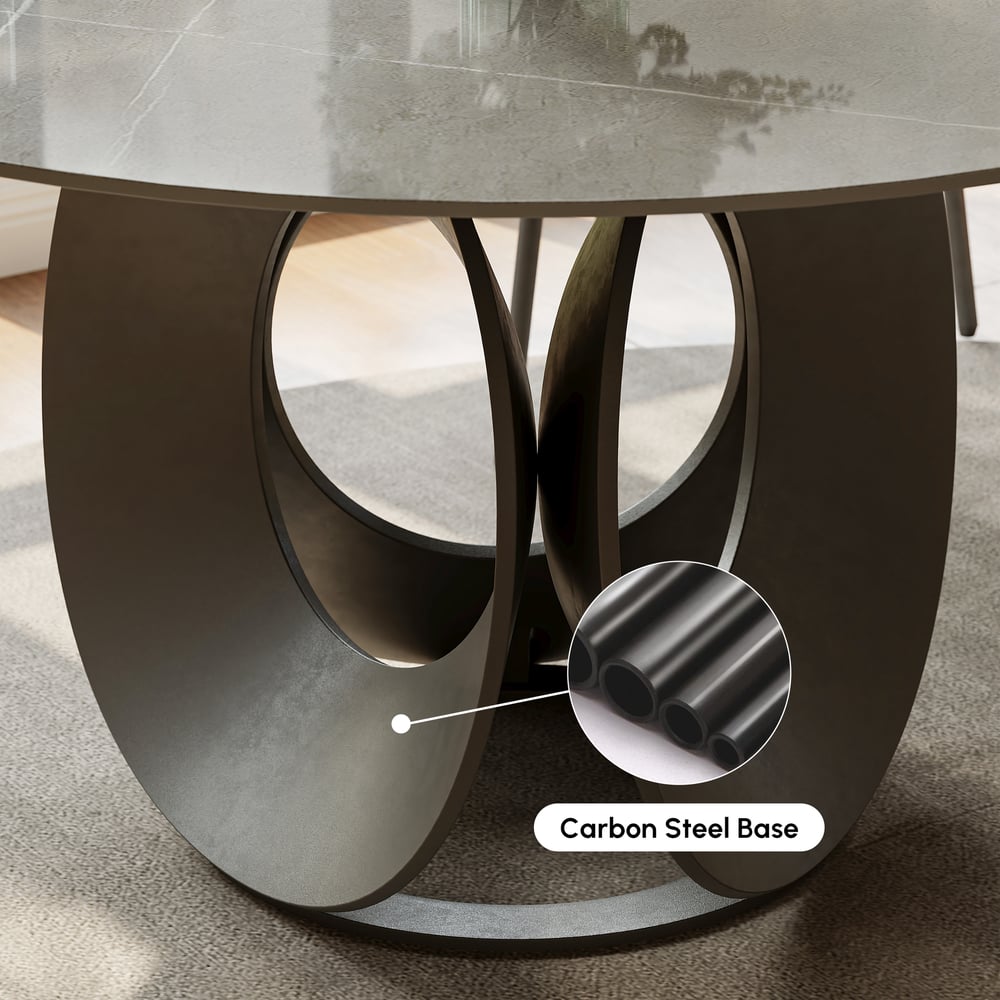 Table à manger ronde moderne en pierre frittée de 130 cm, 4 places image de fenêtre