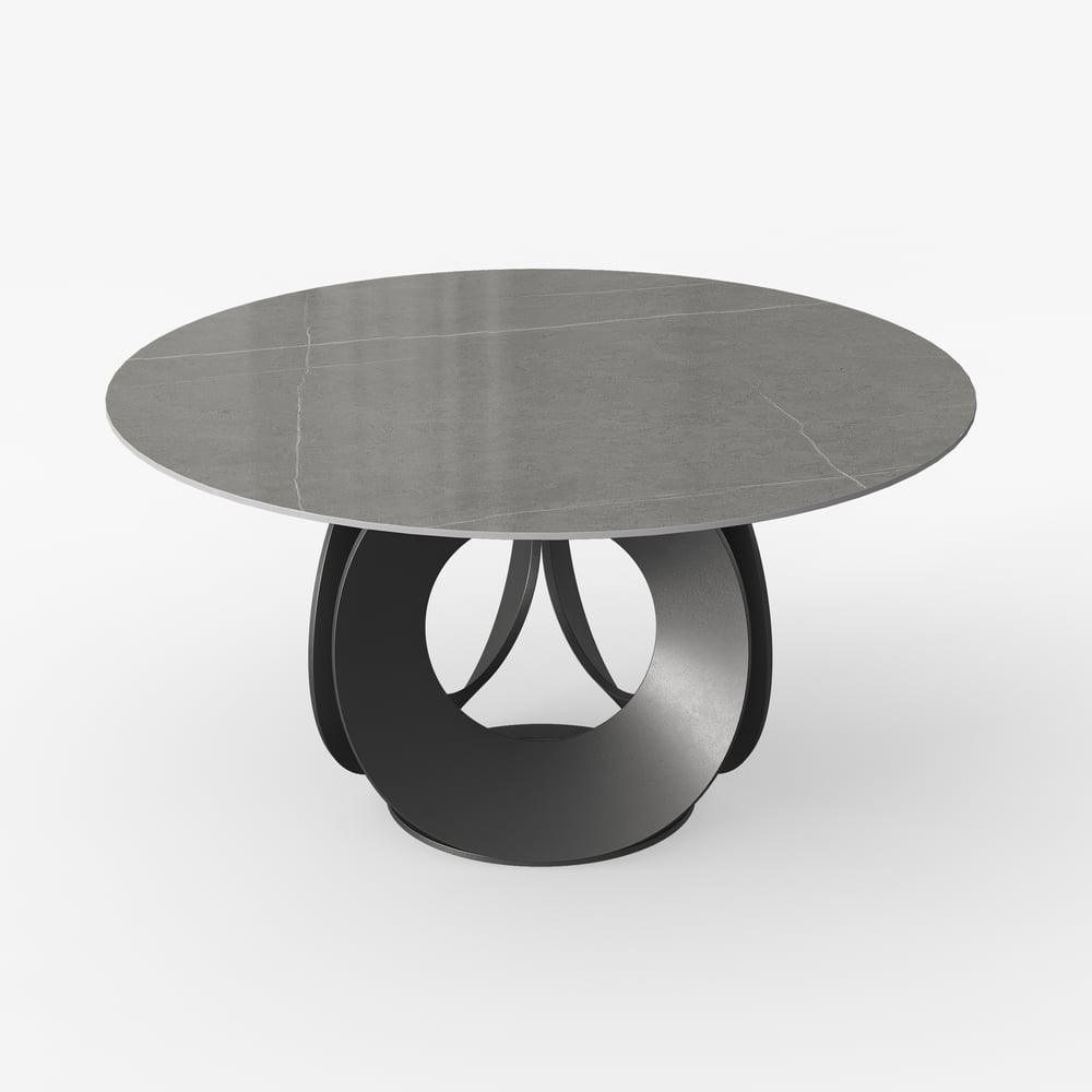 Table à manger ronde moderne en pierre frittée de 130 cm, 4 places image de fenêtre