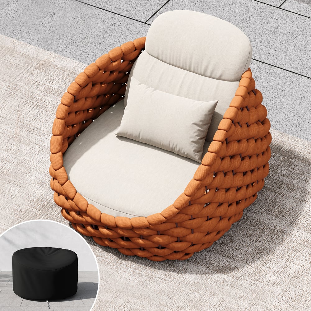 Cocaro Outdoor Aluminium & Rope Weave Swivel Lounge Chair in Orange window image