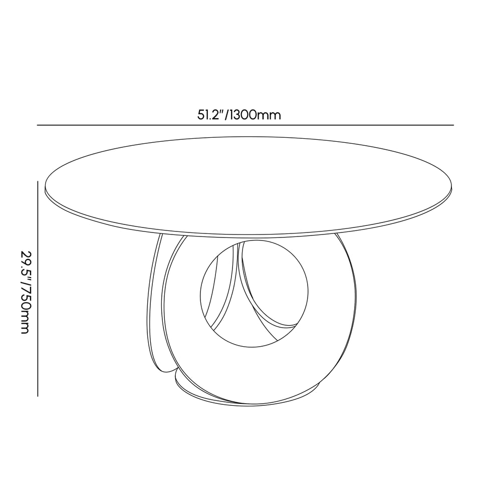 Table à manger ronde moderne en pierre frittée de 130 cm, 4 places Poids, dimensions, image