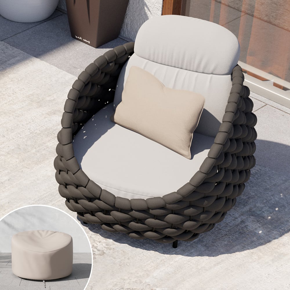 Espreguiçadeira de Jardim Cocaro em Alumínio e Tecido de Corda em Cinzento Escuro Imagem da janela