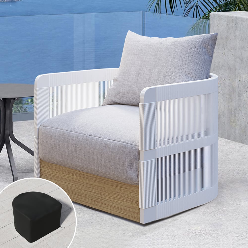 Costra Outdoor Aluminum & Rope Weave Swivel Lounge Chair in White window image