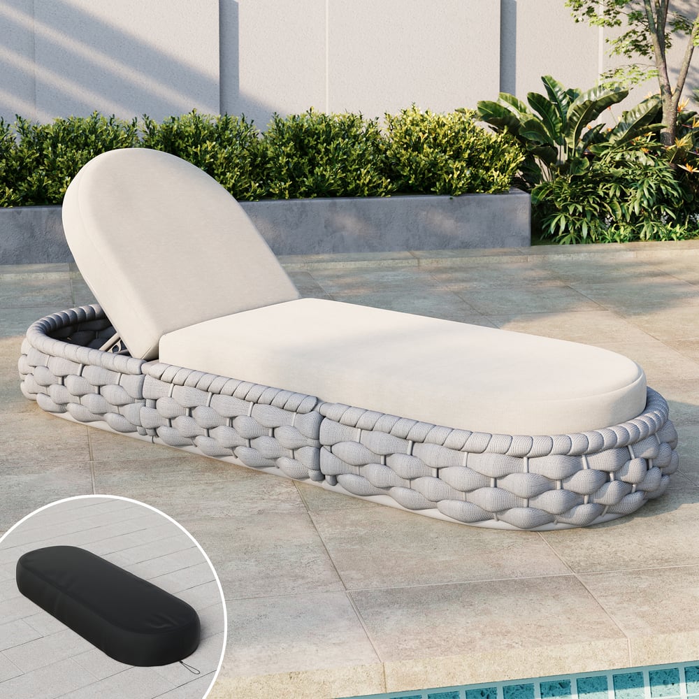 Cocaro Outdoor Aluminum & Rope Weave Adjustable Chaise Lounge in Gray & White window image