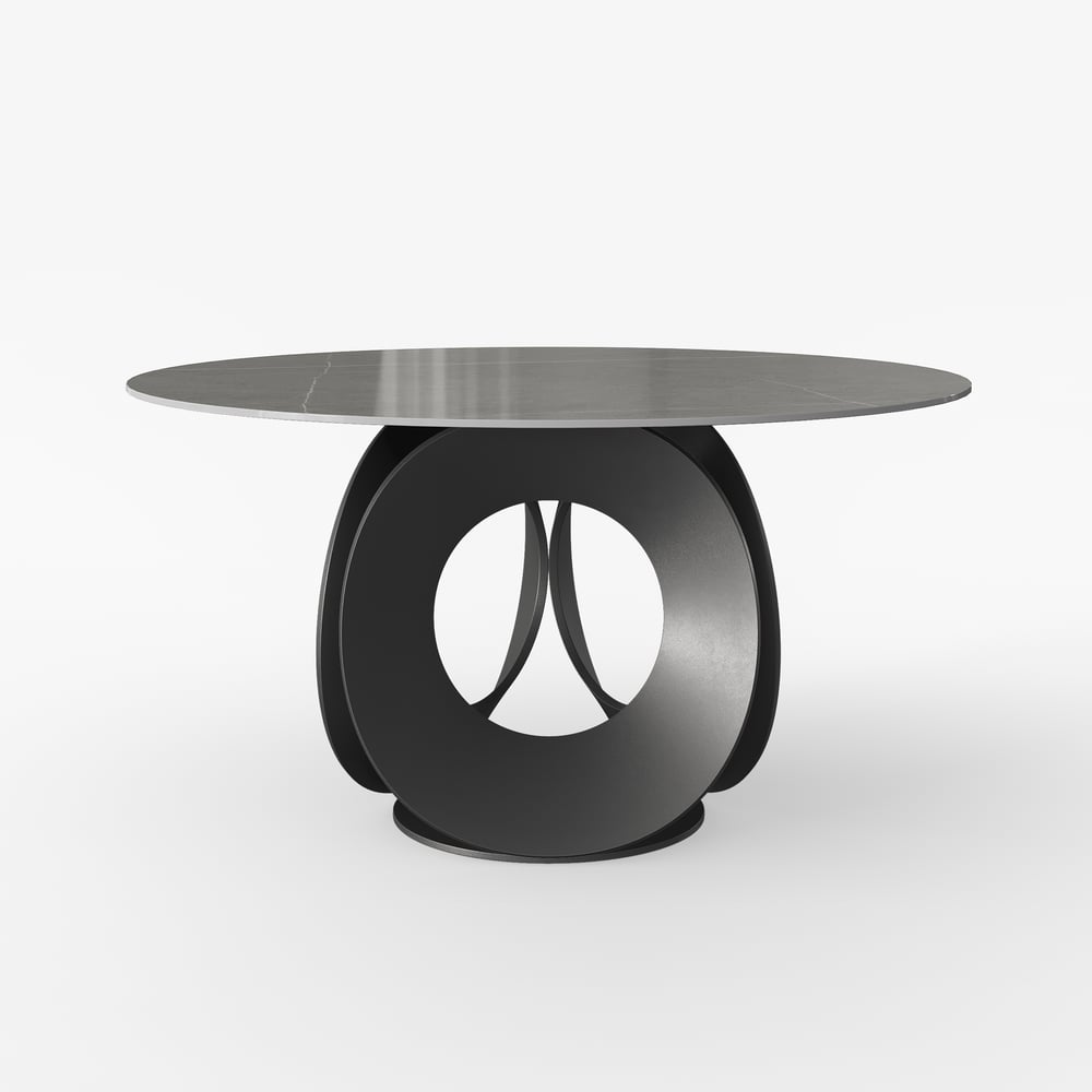 Table à manger ronde moderne en pierre frittée de 130 cm, 4 places image de fenêtre