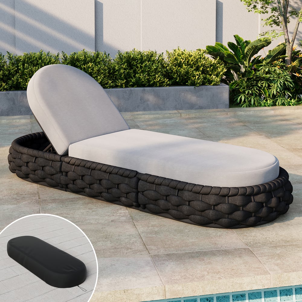 Espreguiçadeira Ajustável Cocaro de Exterior em Alumínio e Trama de Corda em Cinzento Escuro Imagem da janela