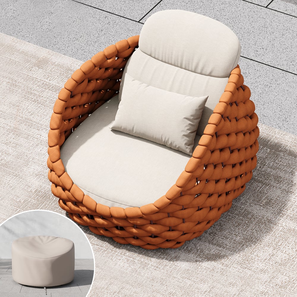 Cocaro Outdoor Aluminium & Rope Weave Swivel Lounge Chair in Orange window image