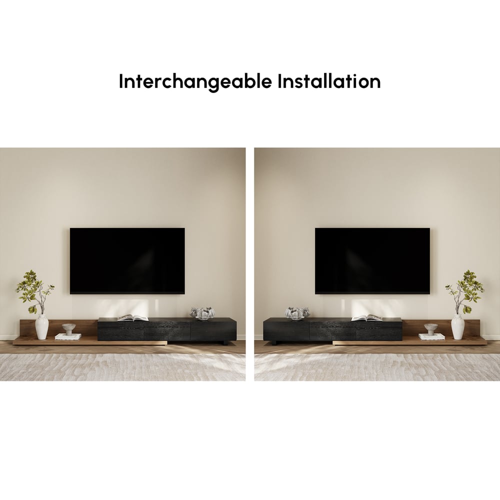 Extendable Floor Walnut TV Stand with 3 Drawers(84"-110") window image
