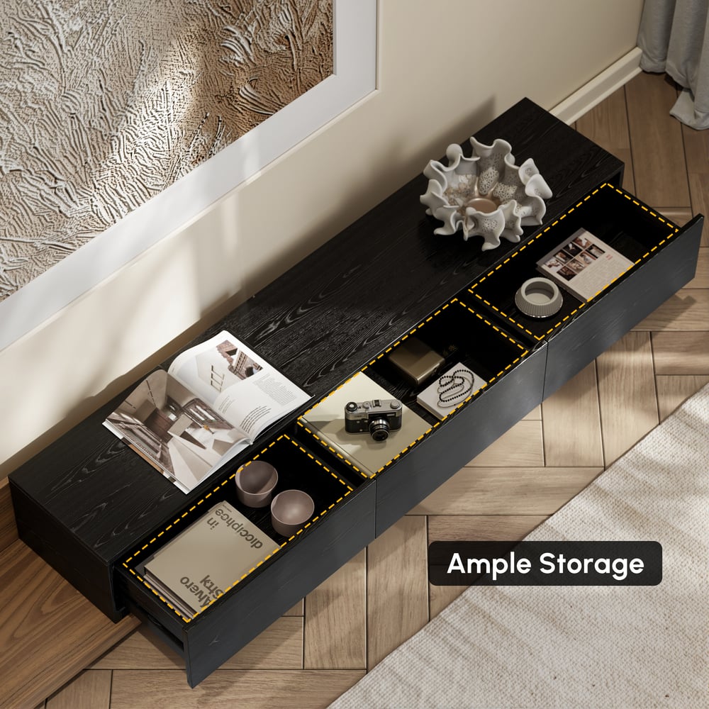 Extendable Floor Walnut TV Stand with 3 Drawers(84"-110") window image