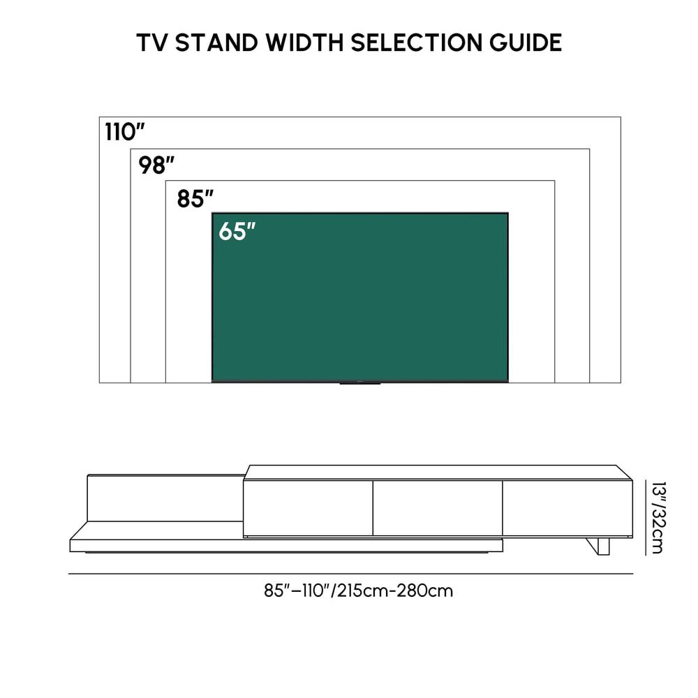 Extendable Floor Walnut TV Stand with 3 Drawers(84"-110") weights dimensions image