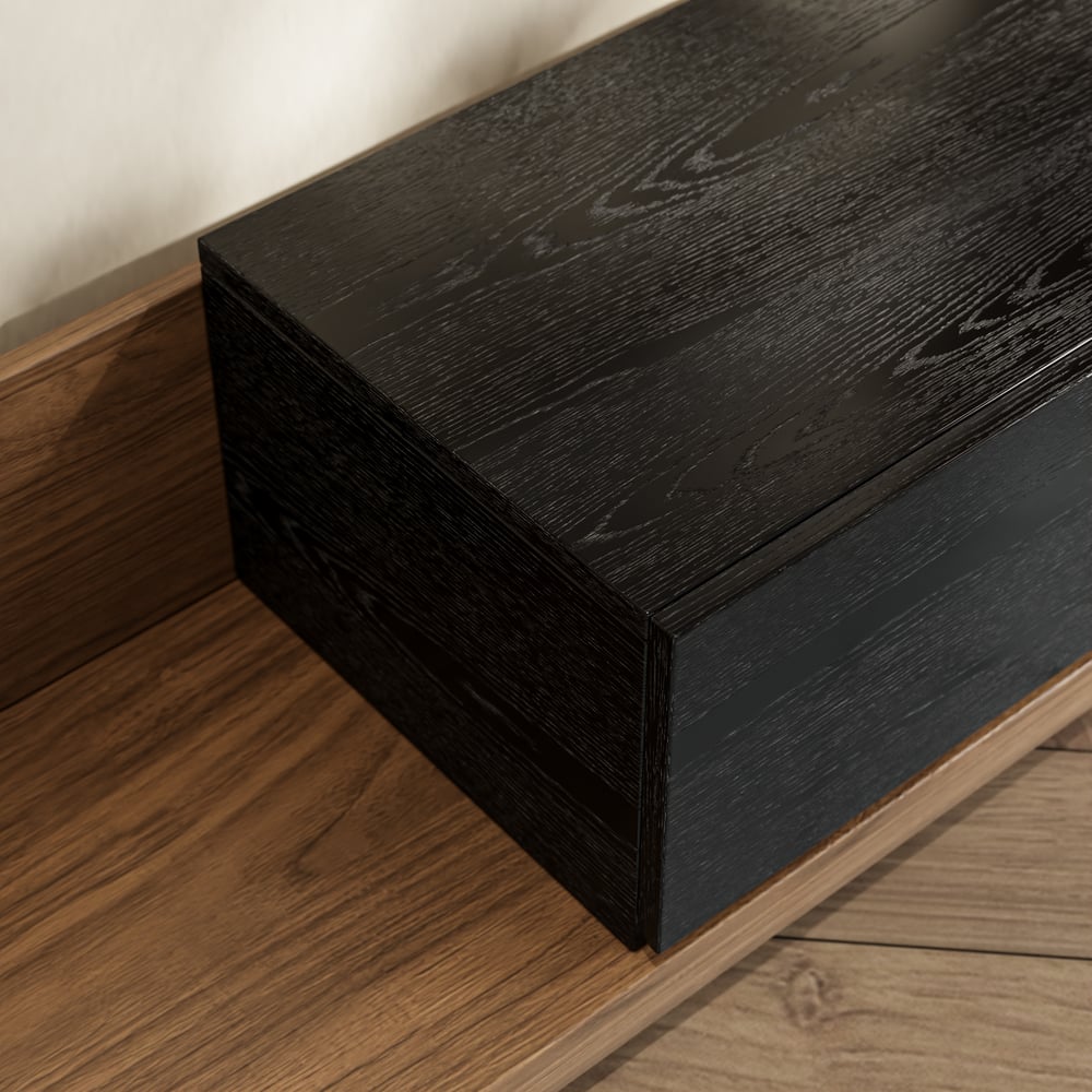 Extendable Floor Walnut TV Stand with 3 Drawers(84"-110") window image